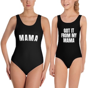 Matching Swimsuit, Mama, Got it From My Mama, Mom and Daughter Matching Family Black One-Piece Custom Personalize Swimsuit