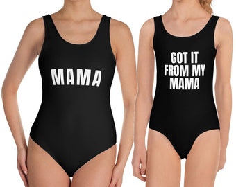 Mommy and Me Swimsuit, Got it From My Mama Mother Mom Daughter Matching Family Kids Bathing Suit One Piece Custom Color Personalize Swimwear