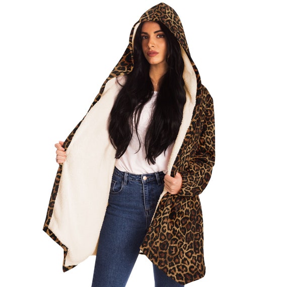 Leopard Hooded Cloak, Animal Cheetah Print Brown Men Women Modern