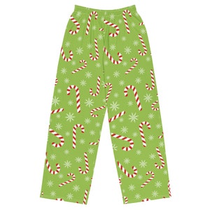 Candy Cane Lounge Pants with Pockets, Holiday Christmas Unisex Men Women Wide Leg Sweatpants PJ Pajamas Plus Size Drawstring Yoga