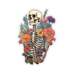 Skeleton Flowers Sticker Decal, Floral Art Vinyl Laptop Cute Waterbottle Tumbler Car Waterproof Bumper Clear Aesthetic Die Cut Wall