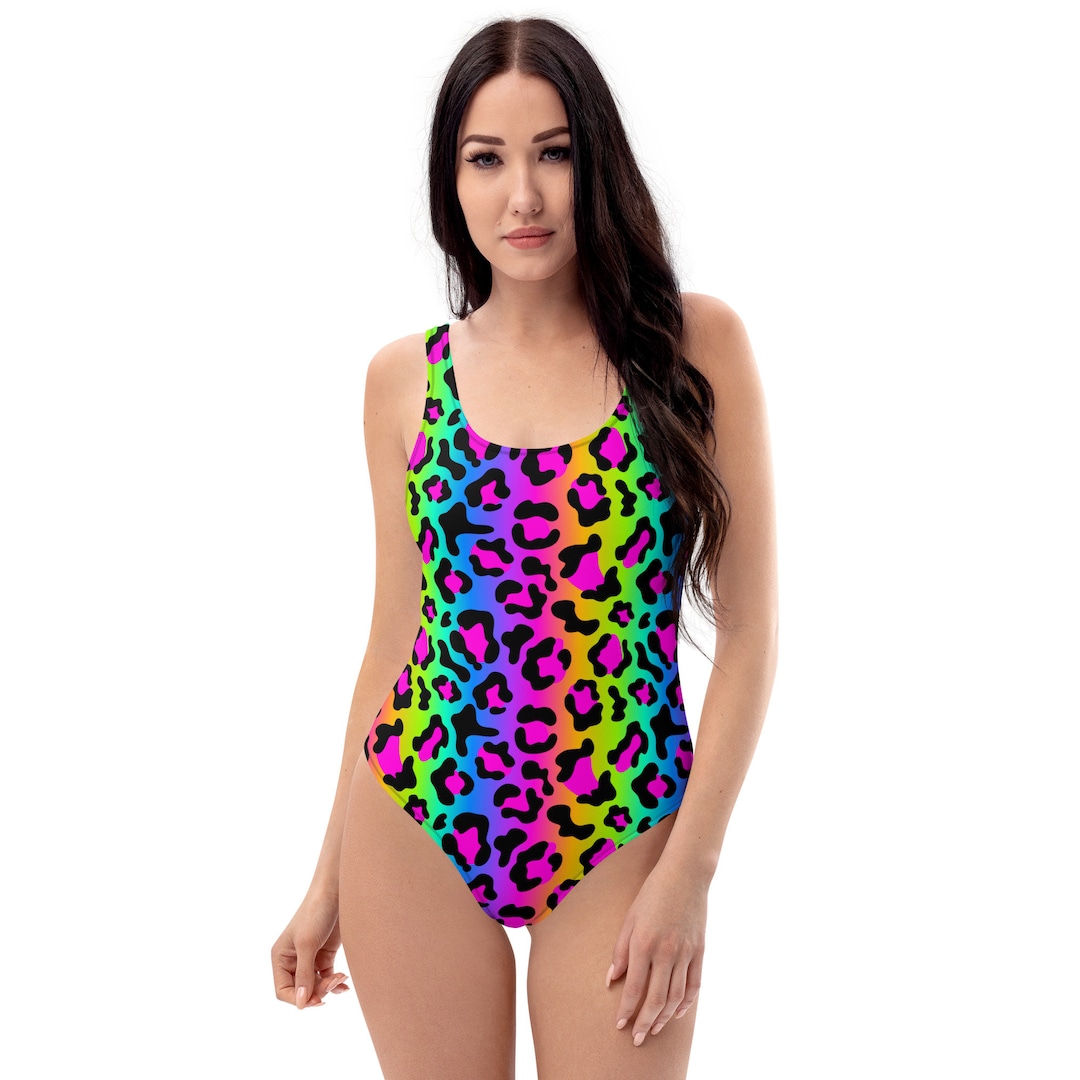 Costume da bagno intero leopardato arcobaleno per donna