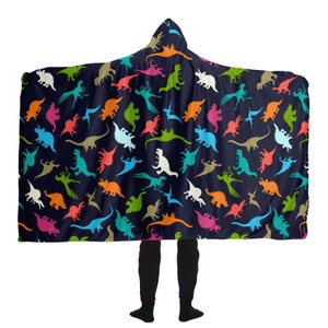 Dinosaurs Hooded Blanket, Dino Sherpa Fleece Soft Fluffy Cozy Warm Adult Men Women Kids Large Giant Wearable with Hood Gift