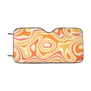 Groovy Windshield Sun Shade, Psychedellic 70s Orange Art Car Accessories Auto Protector Window Visor Screen Cover Decor 55&quot; x 29.53&quot;