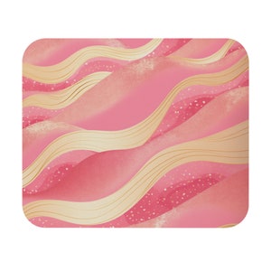 Groovy Waves Mauspad, Rosa Gold Computer Gaming Einzigartig Bedruckt Schreibtisch Frauen Mitarbeiter Coole Dekorative Ästhetische Büro Quadratische Matte