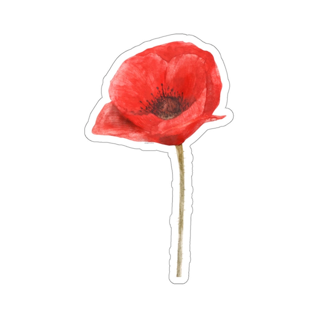 Poppy Sticker Vinyl Flower Decal Red Watercolor Floral Art | Etsy