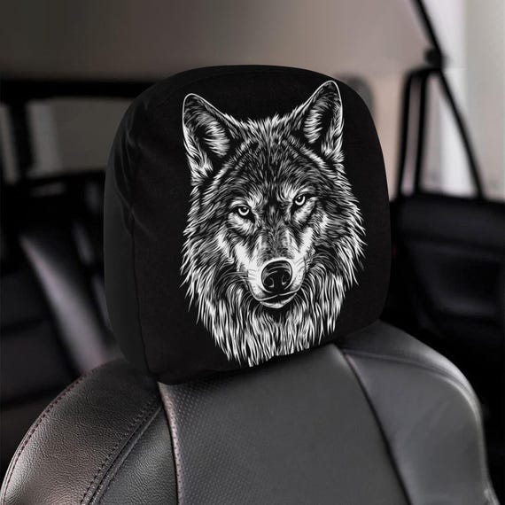 Chririnla 2 Pcs Car Seat Covers Set Gray Wolf Print Vehicle Front Seat Protector Auto Interior Accessories Breathable Universal Fit Most Car SUV Van Truck