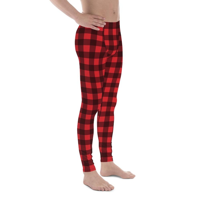 Red black Check Lumberjack Printed Yoga Sports Pants Tights Buffalo Plaid Men/'s Leggings