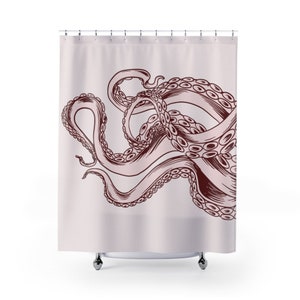 Octopus Shower Curtain, Ocean Sea Nautical Bathroom Decor Scuba Art Shower Stall Bath Tub Housewarming Gift