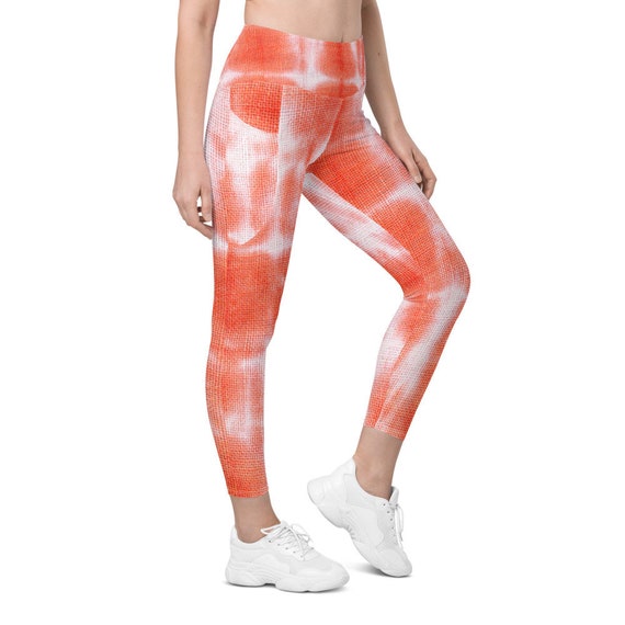 Red Orange Tie Dye Women Leggings Side 