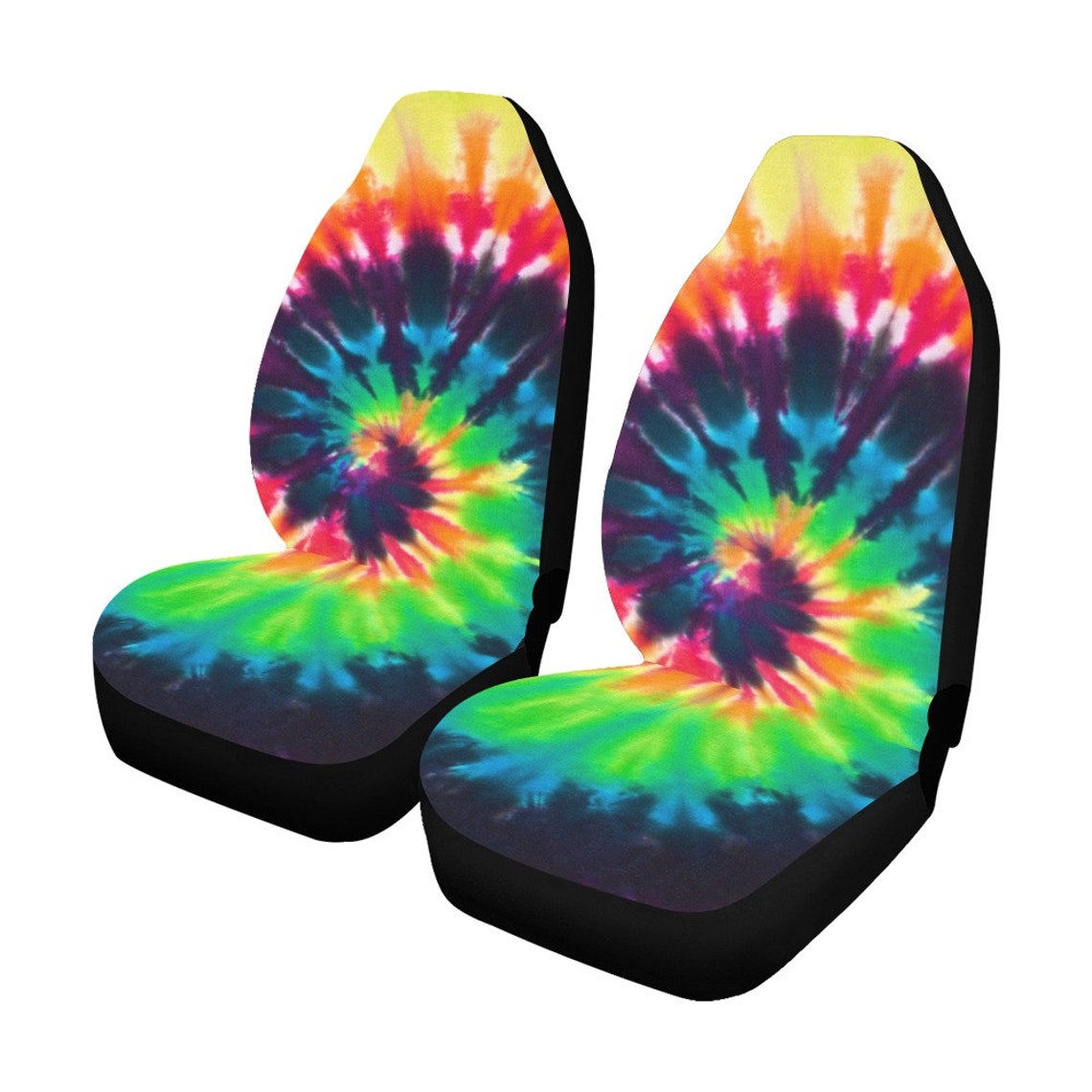 Tie Dye Car Seat Covers 2 Pc Colorful Hippie Swirl Pattern Etsy