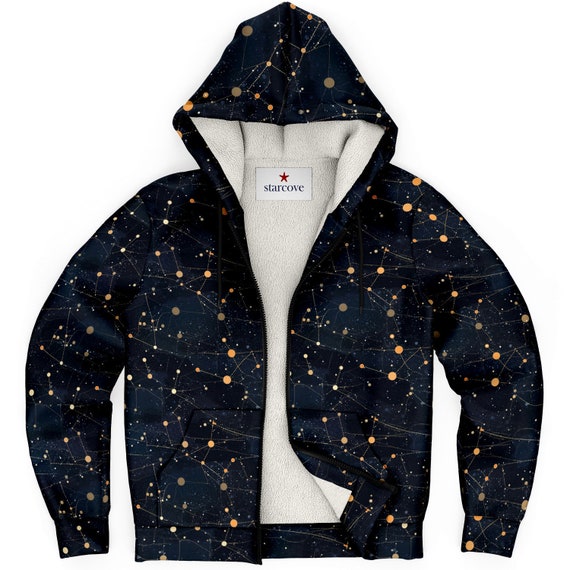 Constellation Zip up Fleece Lined Hoodie, Space Galaxy Heavyweight