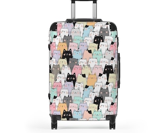 Cute Cat Cabin Suitcase Luggage, Kitten Carry On With Wheels Travel Bag Rolling Spinner Lock Decorative Small Medium Large Women Hardcase