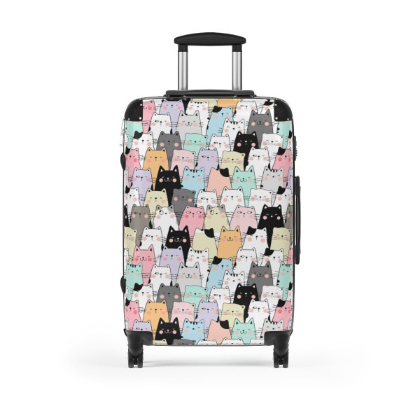 Cute Cat Cabin Suitcase Luggage, Kitten Carry On With Wheels Travel Bag Rolling Spinner Lock Decorative Small Medium Large Women Hardcase