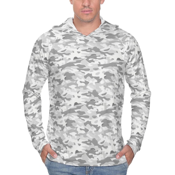 メンズウェア Russeluno Golf Summer Hoodie Camo Gray White Camo Men Sun Hoodie, Grey Camouflage Summer UPF 50 UV