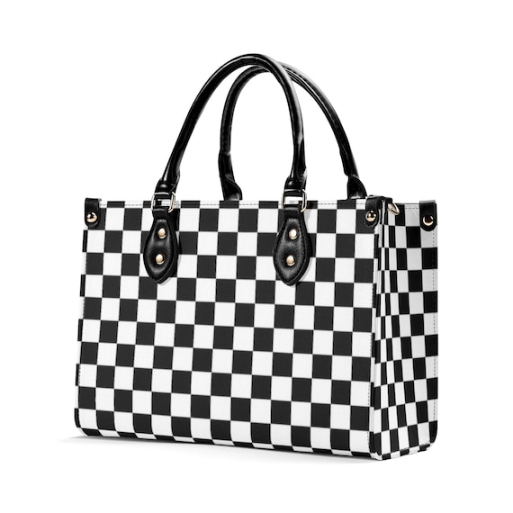 Checkered Shoulder Purse, Black White Check Racing Crossbody  display picture 1