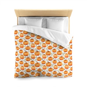Pumpkins Duvet Cover, Orange Fall Autumn Bedding Queen King Full Twin XL Microfiber Unique Designer Bed Quilt Bedroom Decor