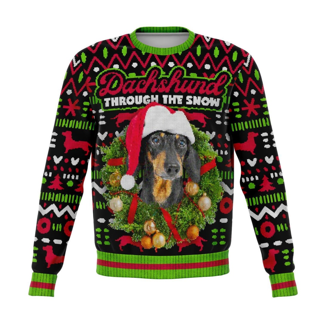 Dachshund Ugly Christmas Sweater, Dog Through the Snow Funny