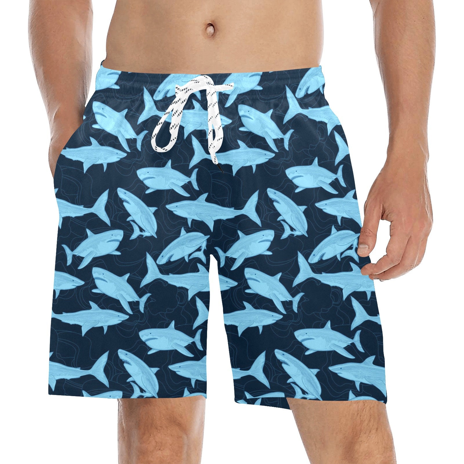 Shark Men Boxer Briefs, Sea Ocean Nautical Print Check Comfortable Und –  Starcove Fashion