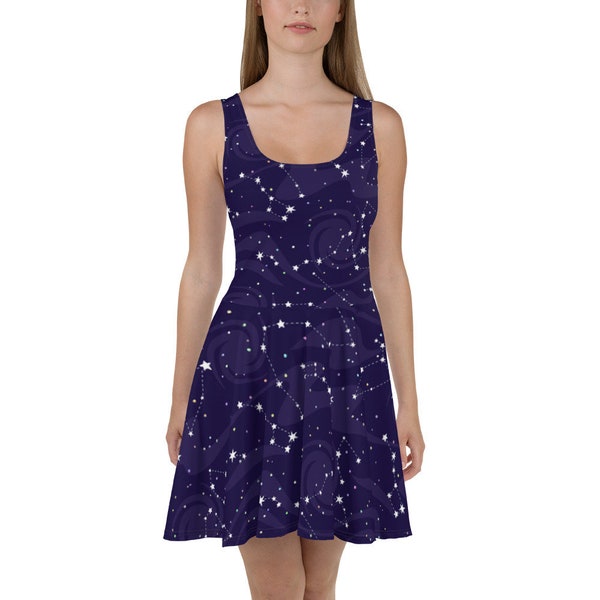 Sternenhimmel Nacht Skater Kleid, blau Marine Galaxy Konstellation Raum Sterne süße Festival Party Tank Kleider Sommer Alternative Kleidung himmlischen