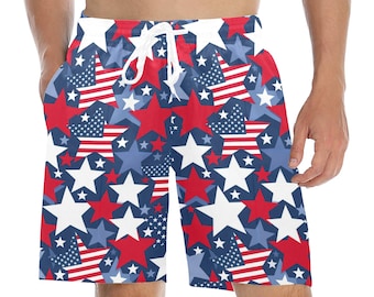 Amerikaanse vlag sterren heren zwembroek, rood wit blauwe shorts VS strand zakken mesh voering trekkoord 4 juli patriottisch zwemmen Grote maten