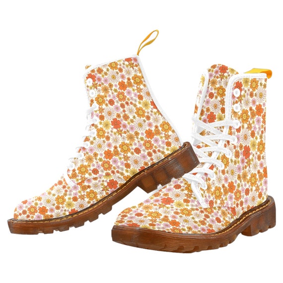 Groovy Bloemen Schoenen Dames Laarzen jaren 70 Pastel Wit - Etsy Nederland