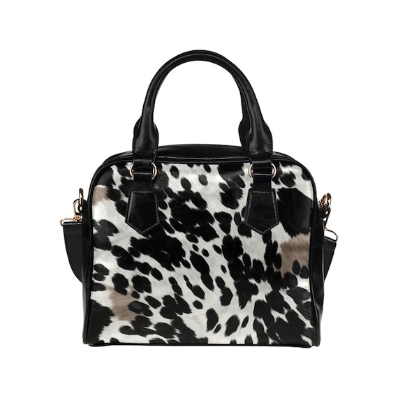 Cow Print Purse, Animal Black White Brown Pattern Cute Small  display picture 3