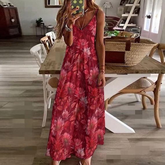 open lace back dress Women's Floral Chiffon Maxi Dress- Pink and Red Floral Maxi- Strut&Bolt  Maxi Dress – Juliana's Boutique main image 0