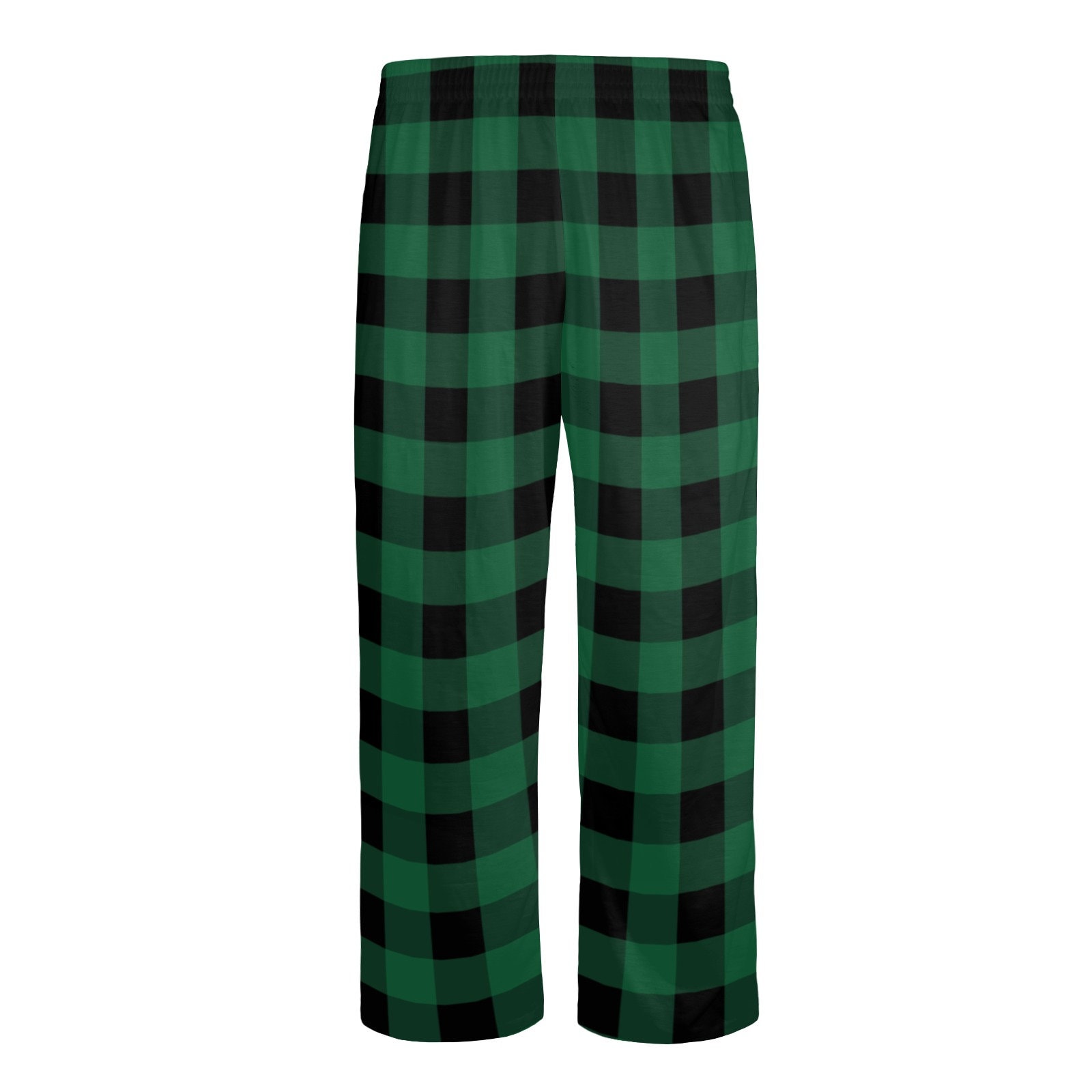 Green Buffalo Plaid Men Pajamas Pants, Black Tartan Check