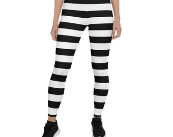 Zwart Wit Gestreepte Legging Vrouwen, Halloween Heks Goth Bedrukte Yoga Broek Leuke Grafische Workout Designer Panty's Cadeau
