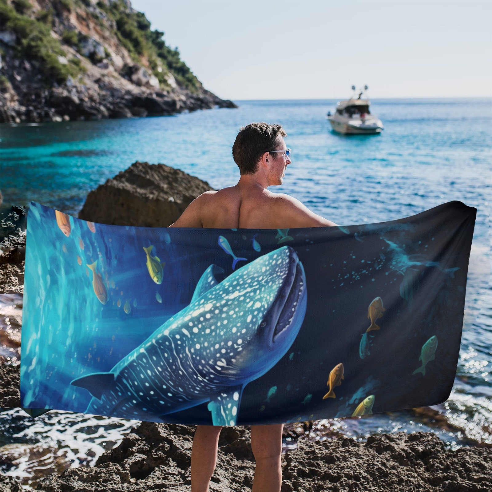 ジンベイザメ 特大ビーチタオル オーシャン 海 魚 プール マイクロ