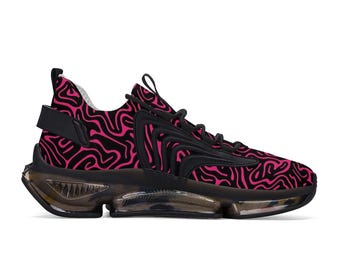 Schwarz und Rosa Luftpolster Turnschuhe, Damen Herren Atmungsaktives Mesh Laufsport Print Schnürschuhe Designer Casual Gym Schuhe Schuhe