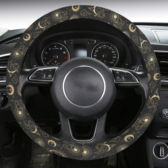 Sun Moon Steering Wheel Cover with Anti-Slip Insert, Black Celestial  Astrology Witchy Goth Women Print Car Auto Wrap Protector Accessories