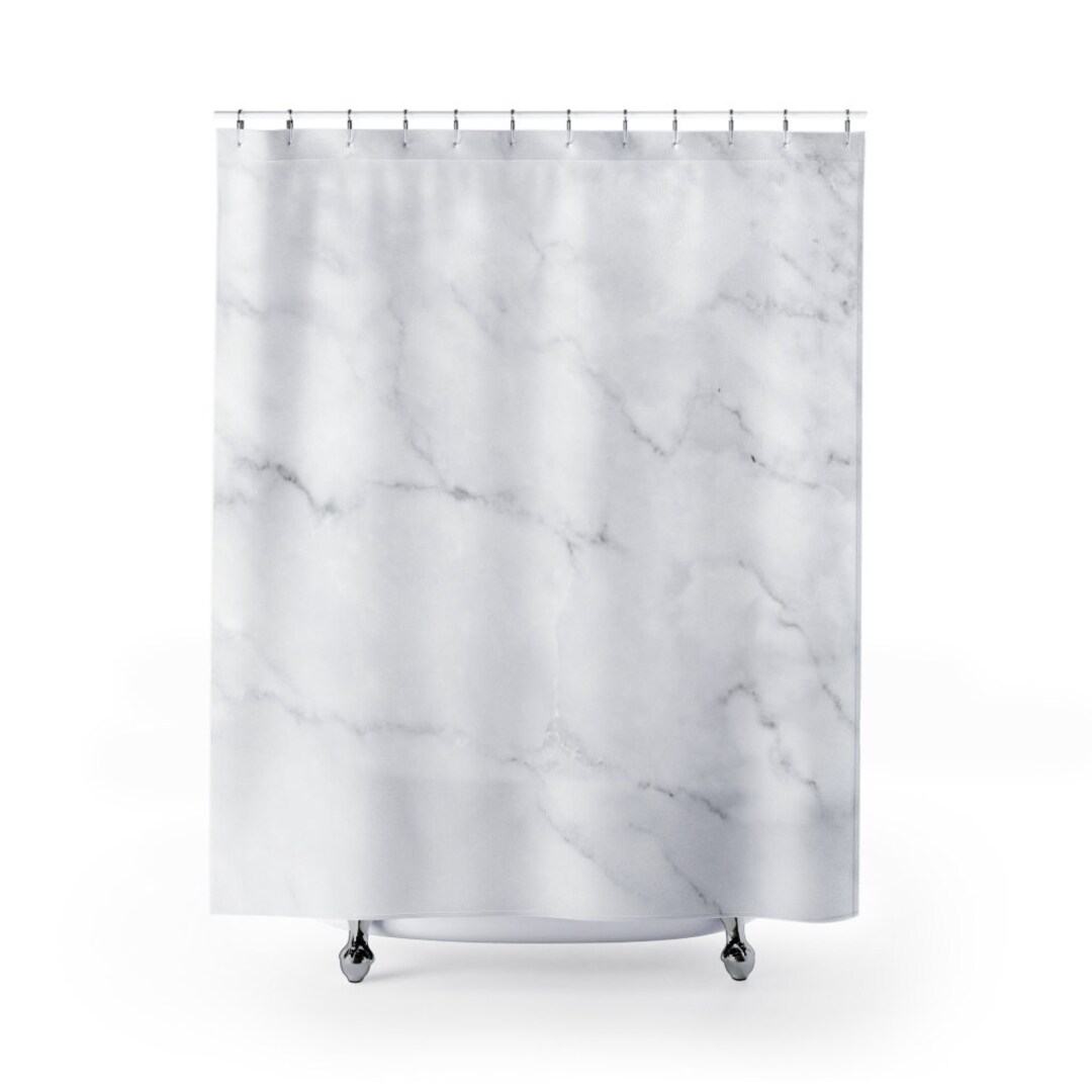 White Marble Shower Curtain, Modern Bath Unique Home Decor Fabric