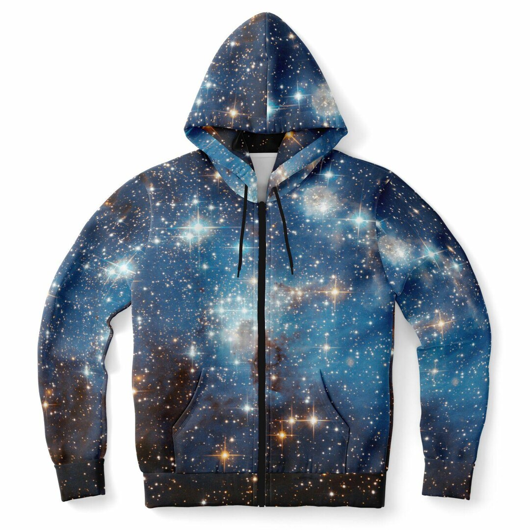 Galaxy Space Zip up Hoodie, Universe Blue Stars Full Zipper Pocket Men ...