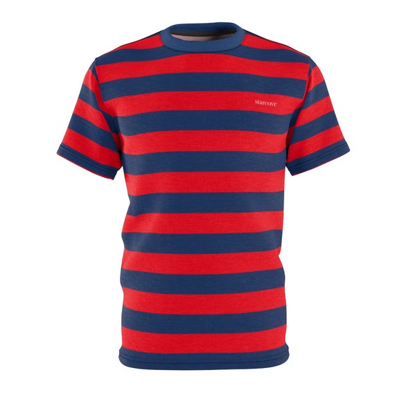 Vintage Striped Men T Shirt Red Blue 