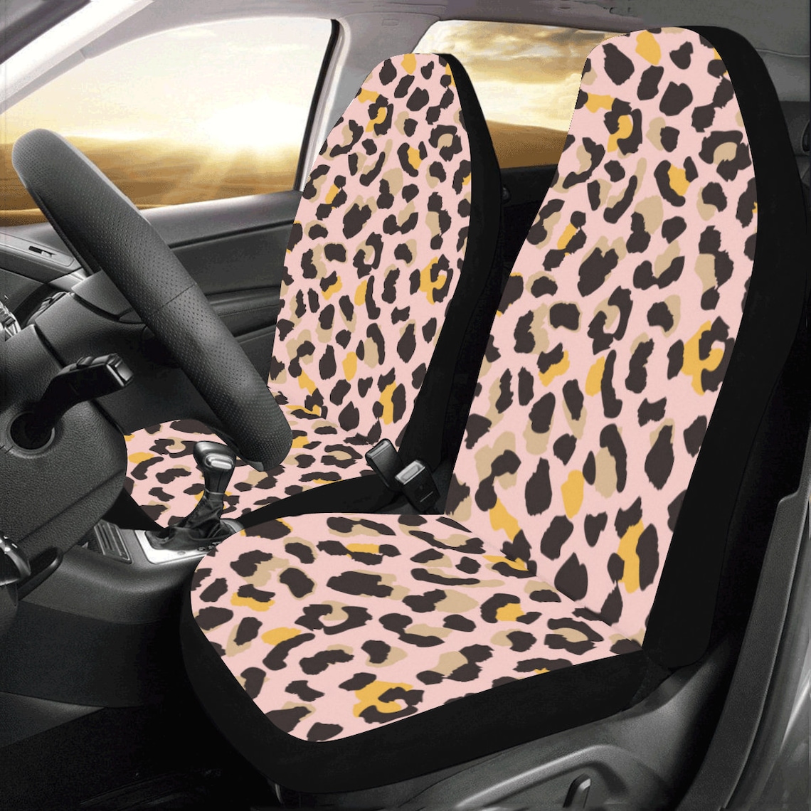 Pink Leopard Car Seat Covers 2 Pc Animal Print Cheetah Etsy