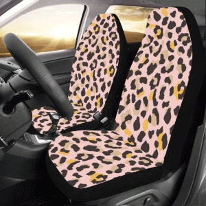 Pink Leopard Car Seat Covers 2 pc, Animal Print Cheetah Pattern Front Seat Covers, Car SUV Seat Protector Accessory Decoration