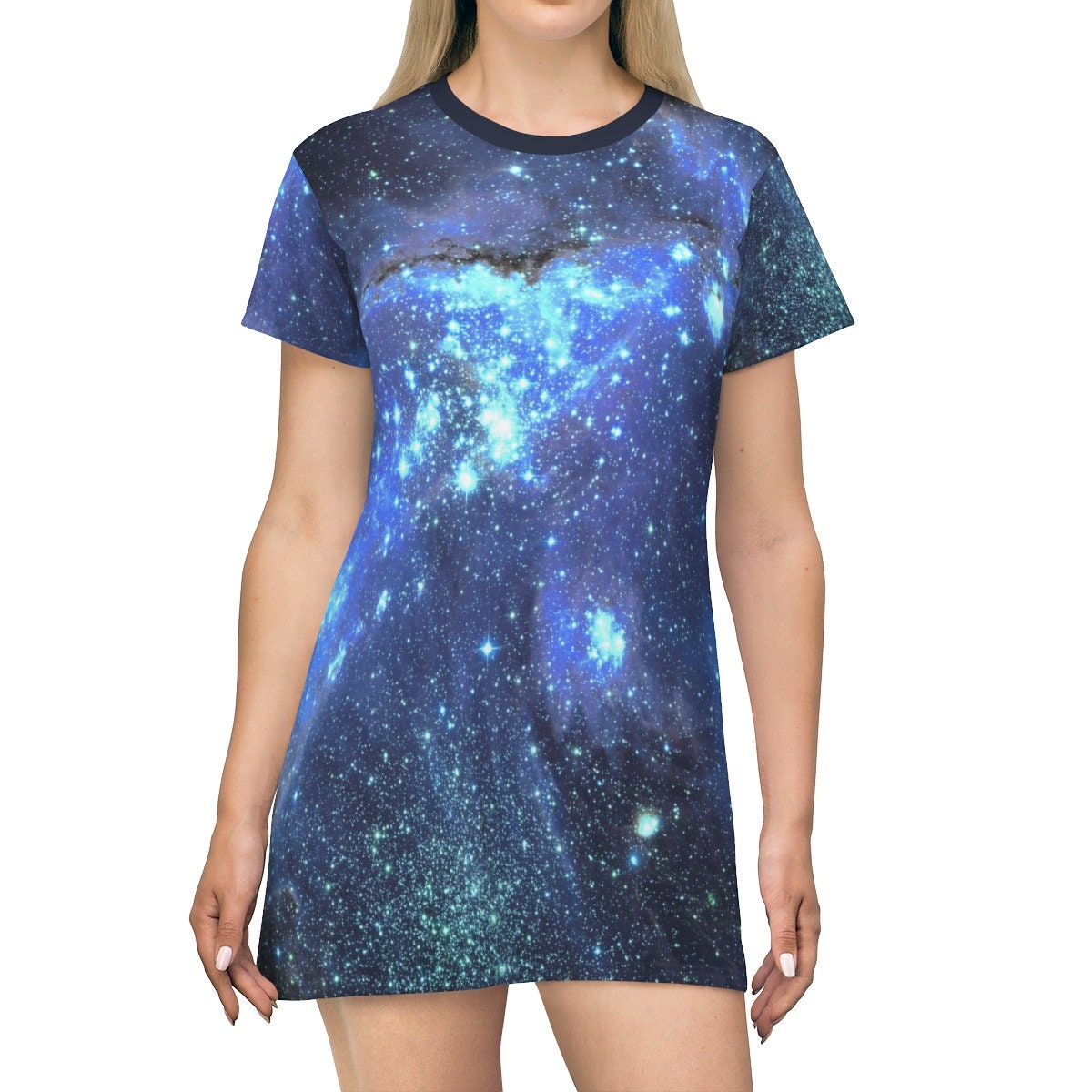 women moon phase galaxy print crossover dress