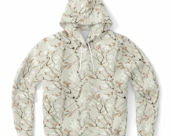 Real Camo Hoodie, Off White Cream Fall Leaf Camouflage Pullover Men Women  Adult Aesthetic Graphic Cotton Hooded Sweatshirt Pockets