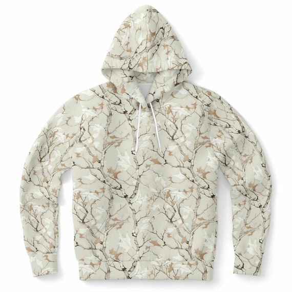 Real Camo Hoodie, off White Cream Fall Leaf Camouflage Pullover