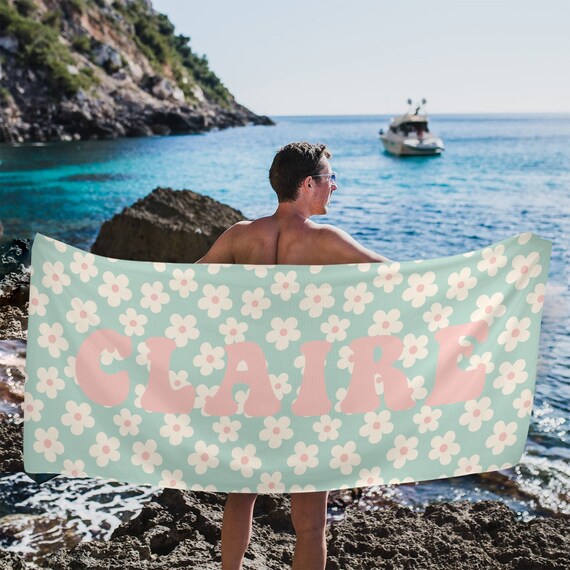 Personalized Beach Towel With Name - Custom Cotton/Poly Blend, Quick-Dry, Sand-Free, Oversized (Choose 29"x58" Or 31"x71"), Gift For Men, Women, Kids