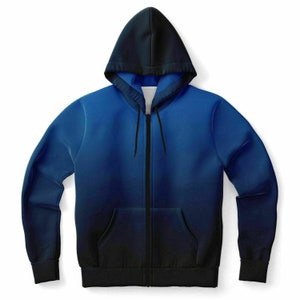 Svartblå Ombre-huvtröja med dragkedja, tonad tie dye-huvtröja med hel dragkedja och ficka för män och kvinnor, unisex, estetisk bomullsfleecehuva
