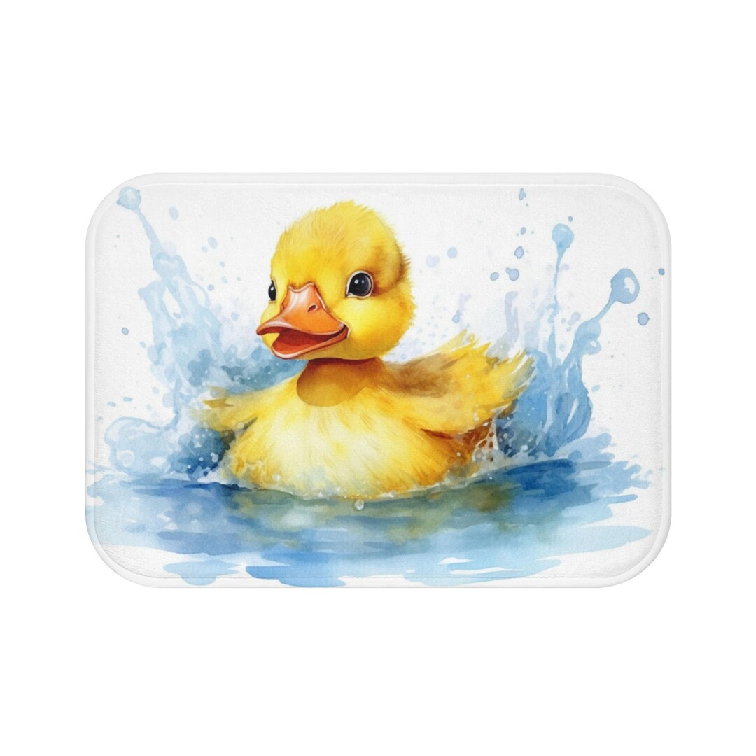 Yellow Duck Bath Mat, Watercolor Cute Shower Bathroom Decor Non Slip