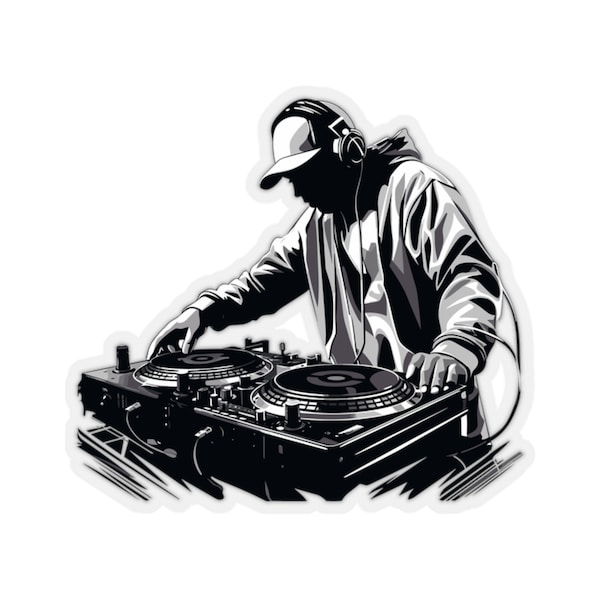 DJ Mixing Sticker Decal, Turntables EDM Music Art Vinyl Laptop Cute Waterbottle Tumbler Car Waterproof Bumper Clear Aesthetic Die Cut Wall