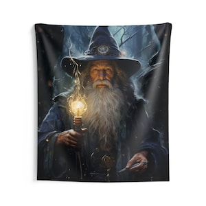 Wizard Tapestry, Mage Magic Wall Art Hanging Cool Unique Vertical Aesthetic Large Small Decor Bedroom College Dorm Room