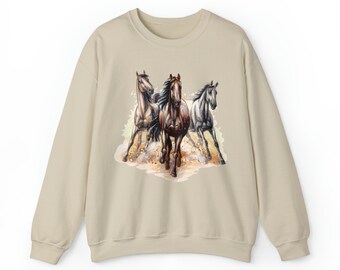 Horse Sweatshirt, Vintage Graphic Sweater Watercolor Animal Lover Equestrian Rider Gift Men Women Jumper Crewneck Apparel