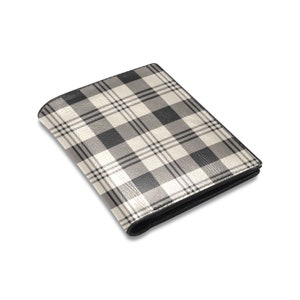 Carteras a cuadros para hombre, tartán gris crema a cuadros, tarjetero de diseño para chicos, tarjetero delgado, doble pliegue, minimalista de lujo