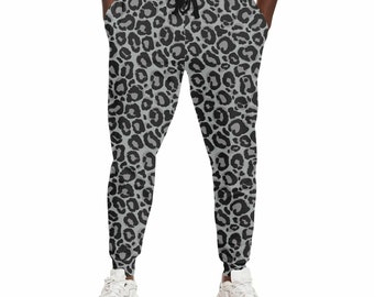 Grey Leopard Joggers Sweatpants With Pockets, Gray Cheetah Animal