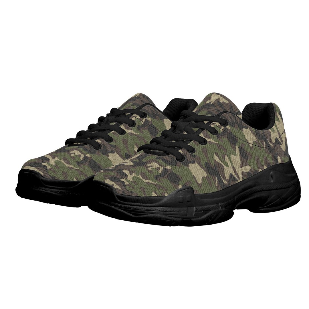 Green Camo Men Chunky Shoes, Camouflage Army Lace up Exercise Unique ...